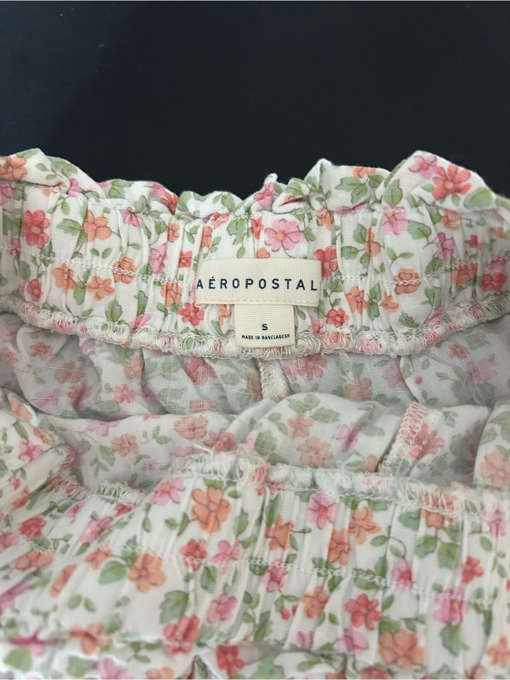 Aeropostale Cream Floral Elastic Waist Skirt with Pink & Peach Flowers